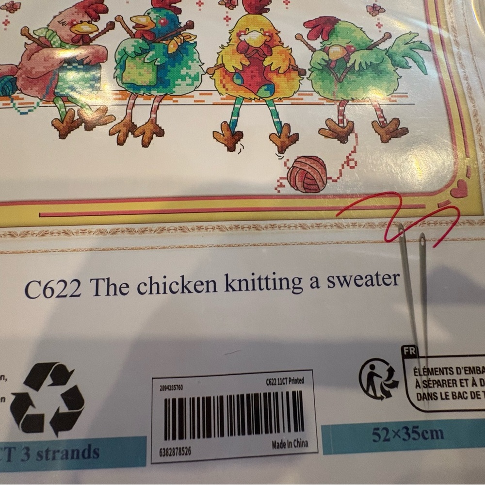 Joy Sunday Chicken knitting a sweater Complete Cross Stitch Kit #C622 New - Picture 2 of 6